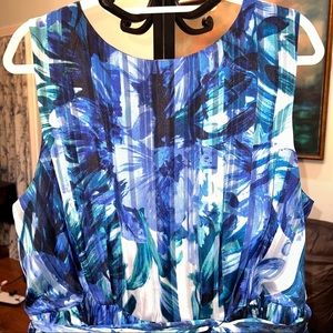 Belted Blue Floral Dress Luxe by Carmen Marc Valvo